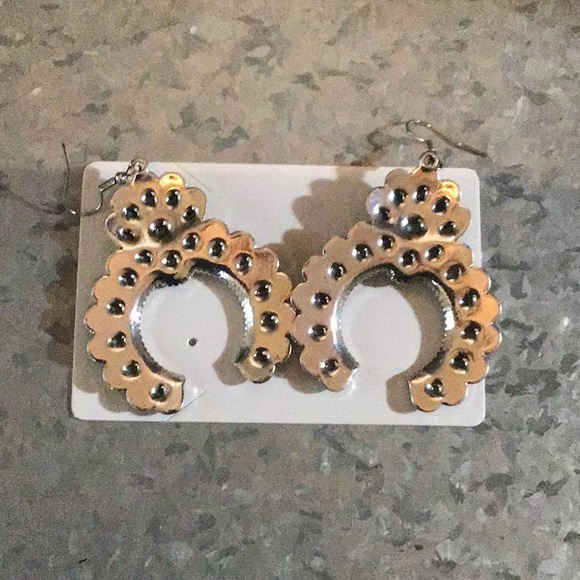 Squash Blossom style faux Turquoise dangle earrings. - Picture 2 of 2